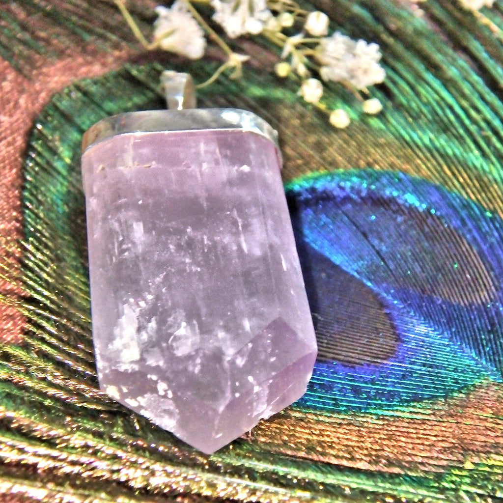 Heart Chakra Activating! Gemmy Pink Kunzite Polished Sterling Silver Pendant Partially Polished (Includes Silver Chain) - Earth Family Crystals