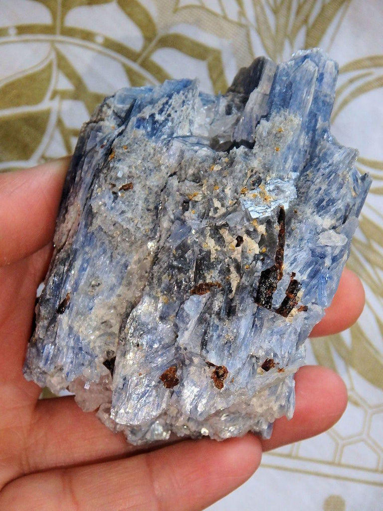 Blue Kyanite Cluster With Quartz & Garnet Inclusions From Brazil - Earth Family Crystals