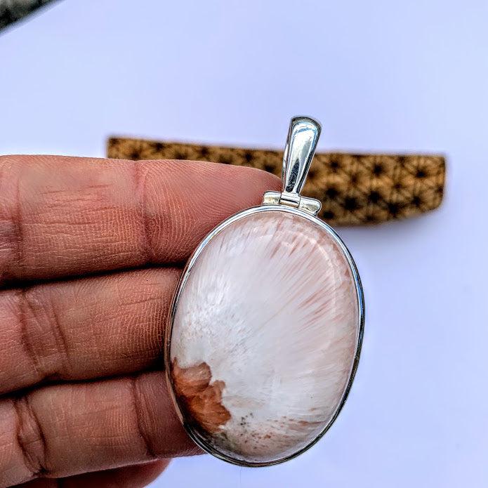 Gorgeous Silky Scolecite & Pink Stilbite Pendant in Sterling Silver (Includes Silver Chain) #2 - Earth Family Crystals