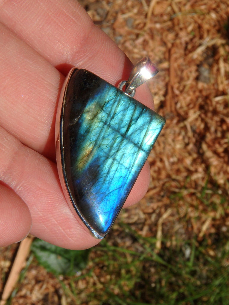 Threads of Blue Flashes Labradorite Pendant in Sterling Silver (Includes Silver Chain) - Earth Family Crystals