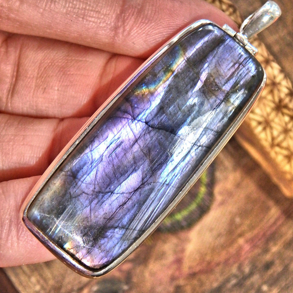 Long Frosted Purple Labradorite Pendant in Sterling Silver (Includes Silver Chain) 1 - Earth Family Crystals