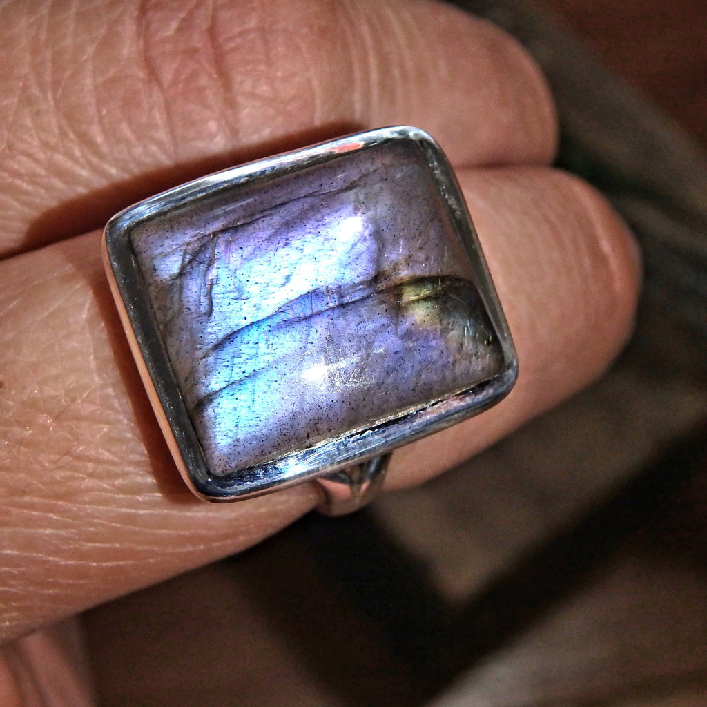 Beauitful Rare Purple Flash Labradorite Ring in Sterling Silver (Size 7) - Earth Family Crystals