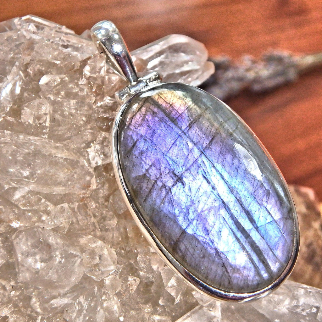 Mysterious Flashes of Frosted Purple Labradorite Pendant in Sterling Silver (Includes Silver Chain) - Earth Family Crystals