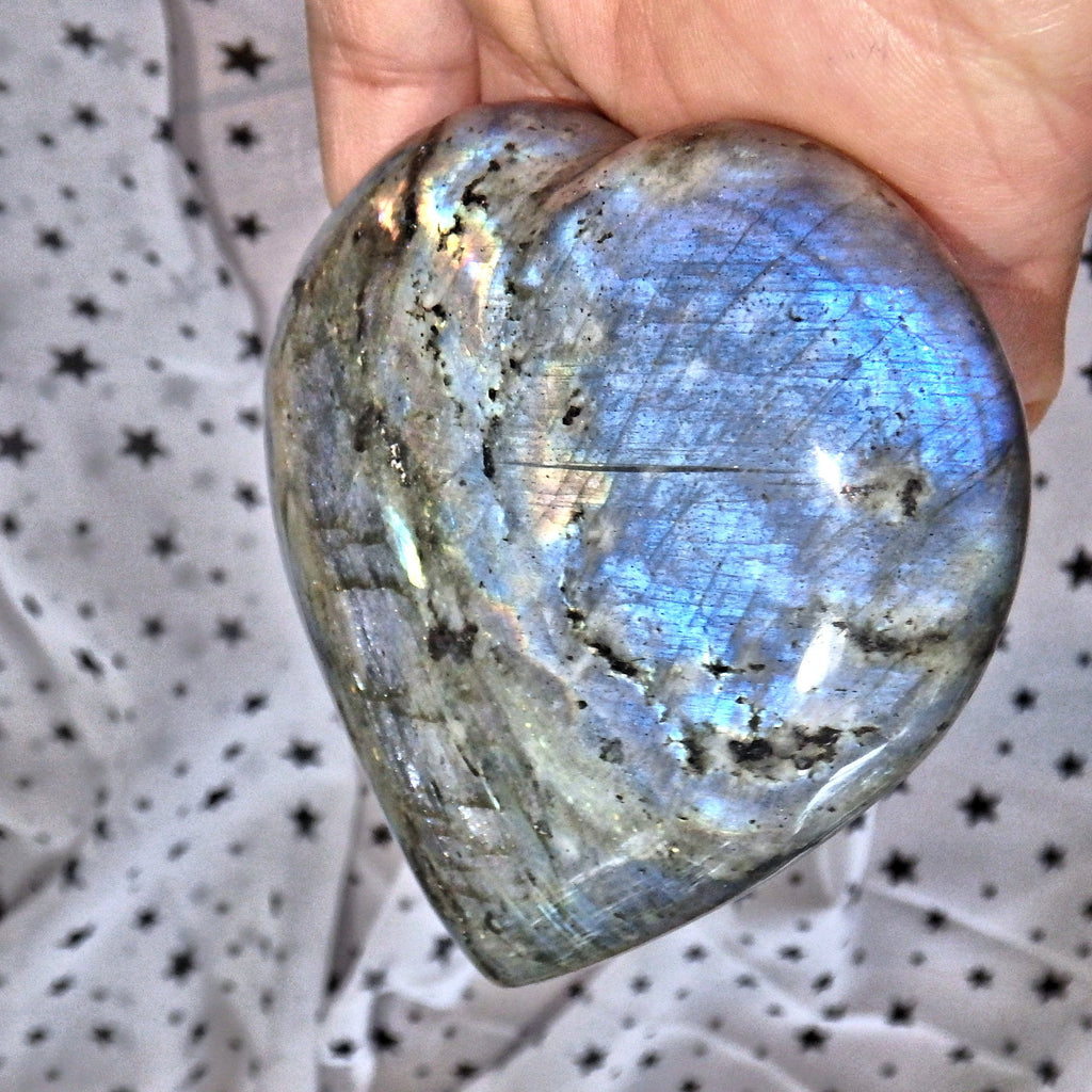 Blue & Golden Flashes Love Heart Labradorite Carving 7 - Earth Family Crystals