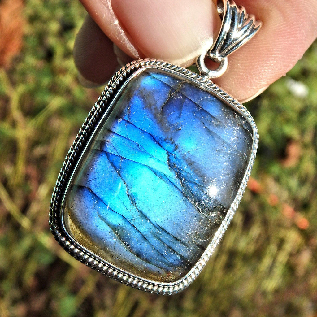 Incredible Solid Moving Cobalt Blue Flash Labradorite Pendant in Sterling Silver (Includes Silver Chain)3 - Earth Family Crystals