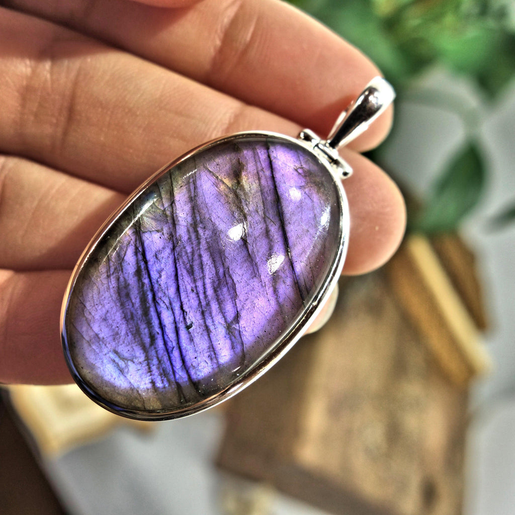 Rare! Frosty Purple Flash Labradorite Pendant in Sterling Silver (Includes Silver Chain) - Earth Family Crystals