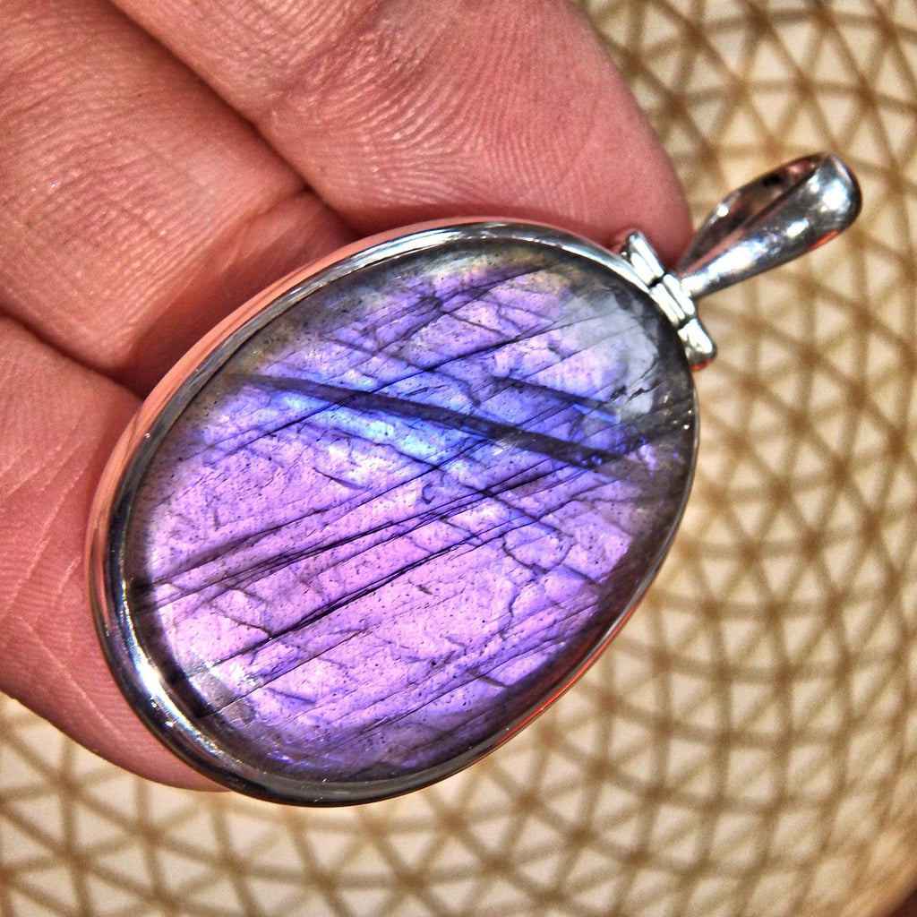 Pretty Moving Purple Flashes Labradorite Pendant in Sterling Silver (Includes Silver Chain) - Earth Family Crystals