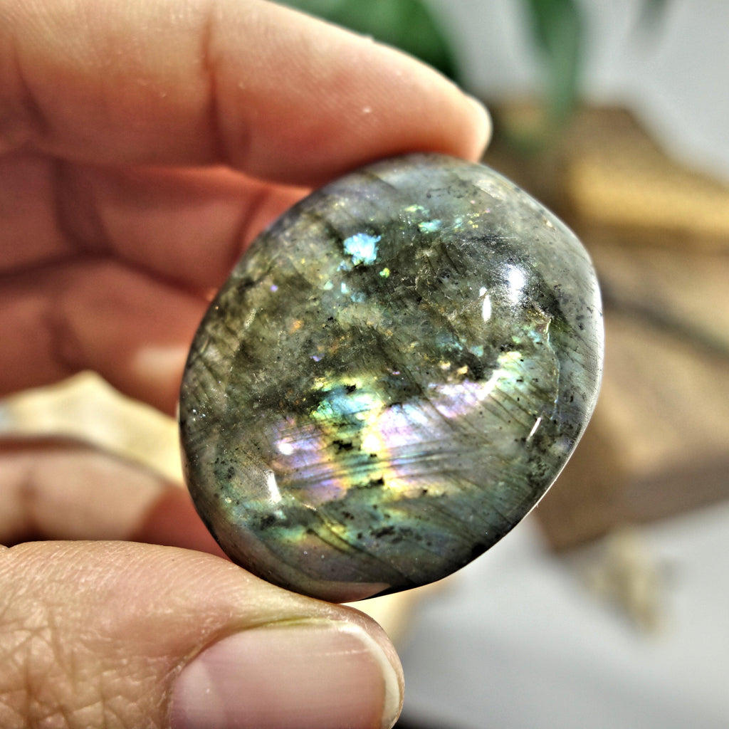 Rare Blushing Purple & Pink Inclusions Labradorite Handheld Palm Stone 3 - Earth Family Crystals