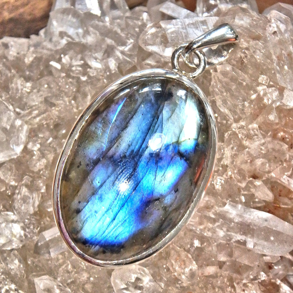 Cobalt Blue Oval Labradorite Pendant in Sterling Silver (Includes Silver Chain) 1 - Earth Family Crystals