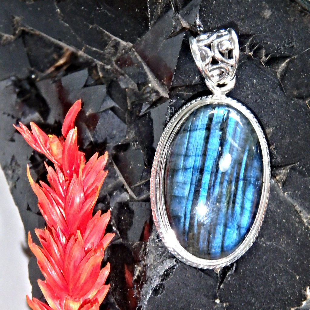 Royal Blue Ribbon Flash Labradorite Pendant in Sterling Silver ( Includes Silver Chain)1 - Earth Family Crystals