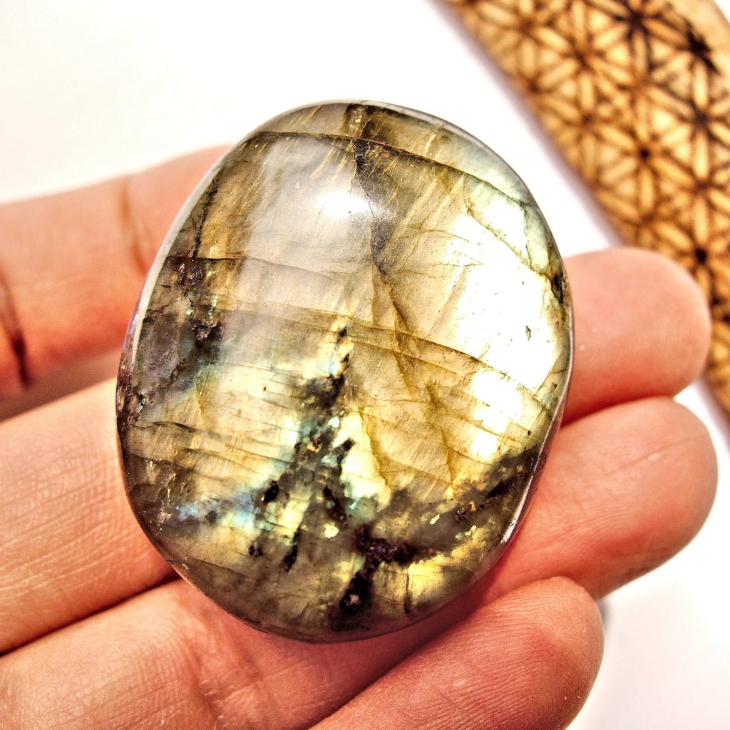 Intense Double Sided Flashes Labradorite Palm Stone #1 - Earth Family Crystals