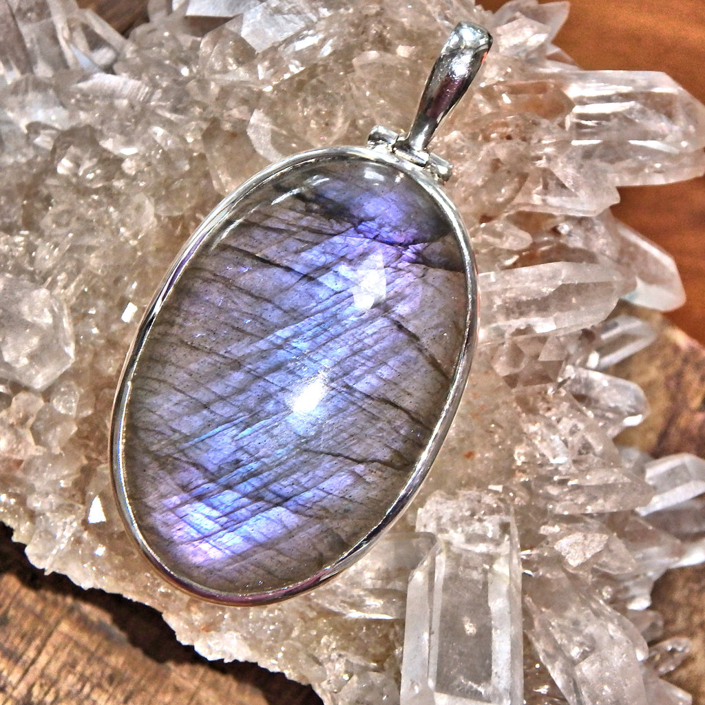 Ribbons of Frosted Purple Labradorite Pendant in Sterling Silver (Includes Silver Chain) - Earth Family Crystals