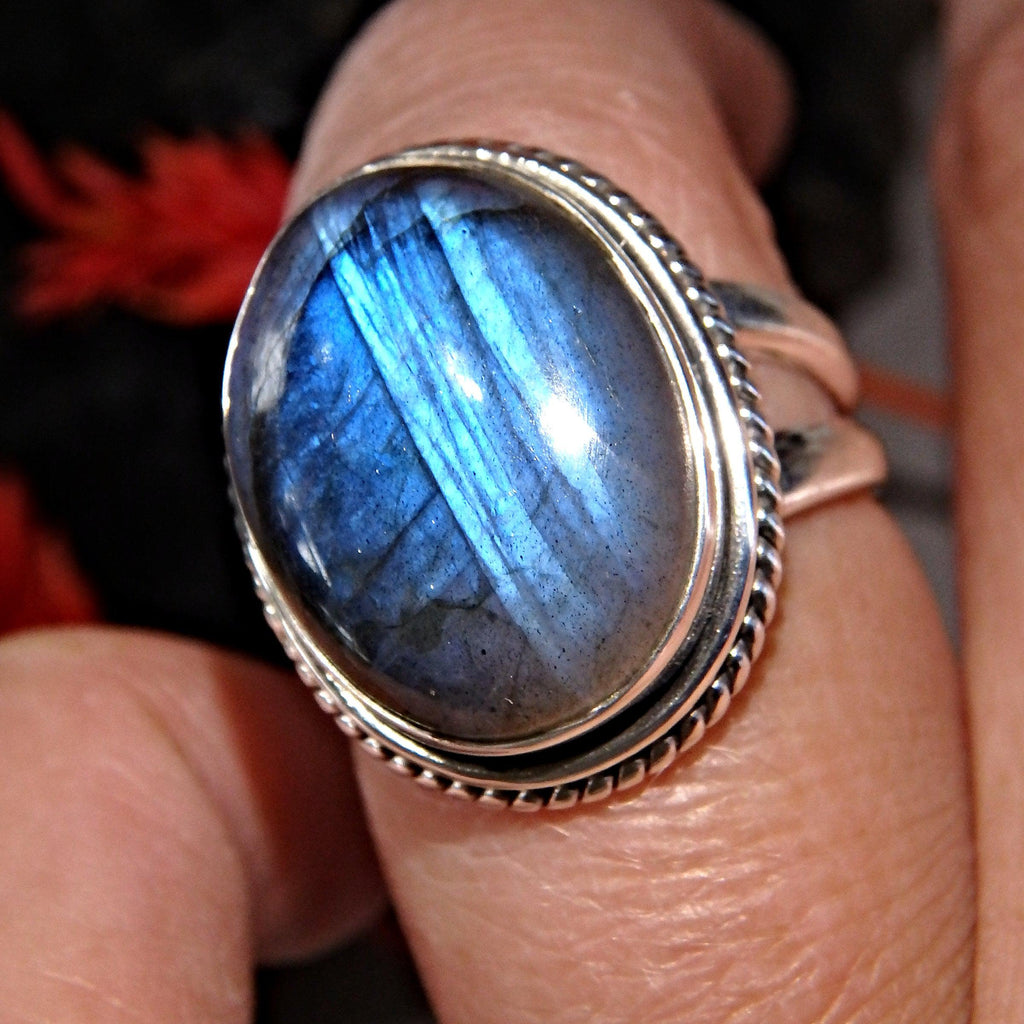 Pretty Moody Blue Labradorite Gemstone Ring in Sterling Silver (Size 7) - Earth Family Crystals