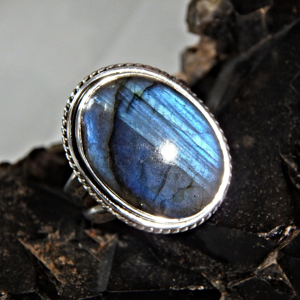 Pretty Moody Blue Labradorite Gemstone Ring in Sterling Silver (Size 7) - Earth Family Crystals