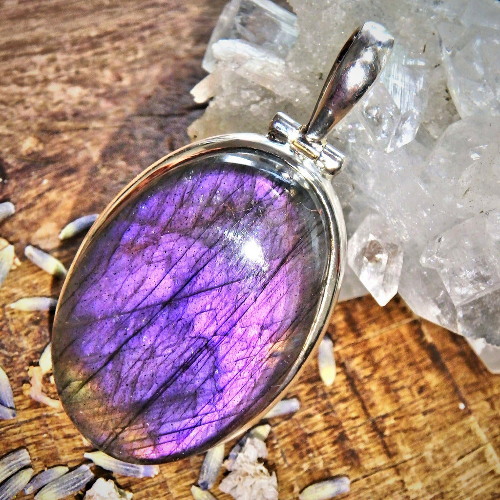 Chunky Rare Purple Glow Labradorite Sterling Silver Pendant (Includes Silver Chain) - Earth Family Crystals
