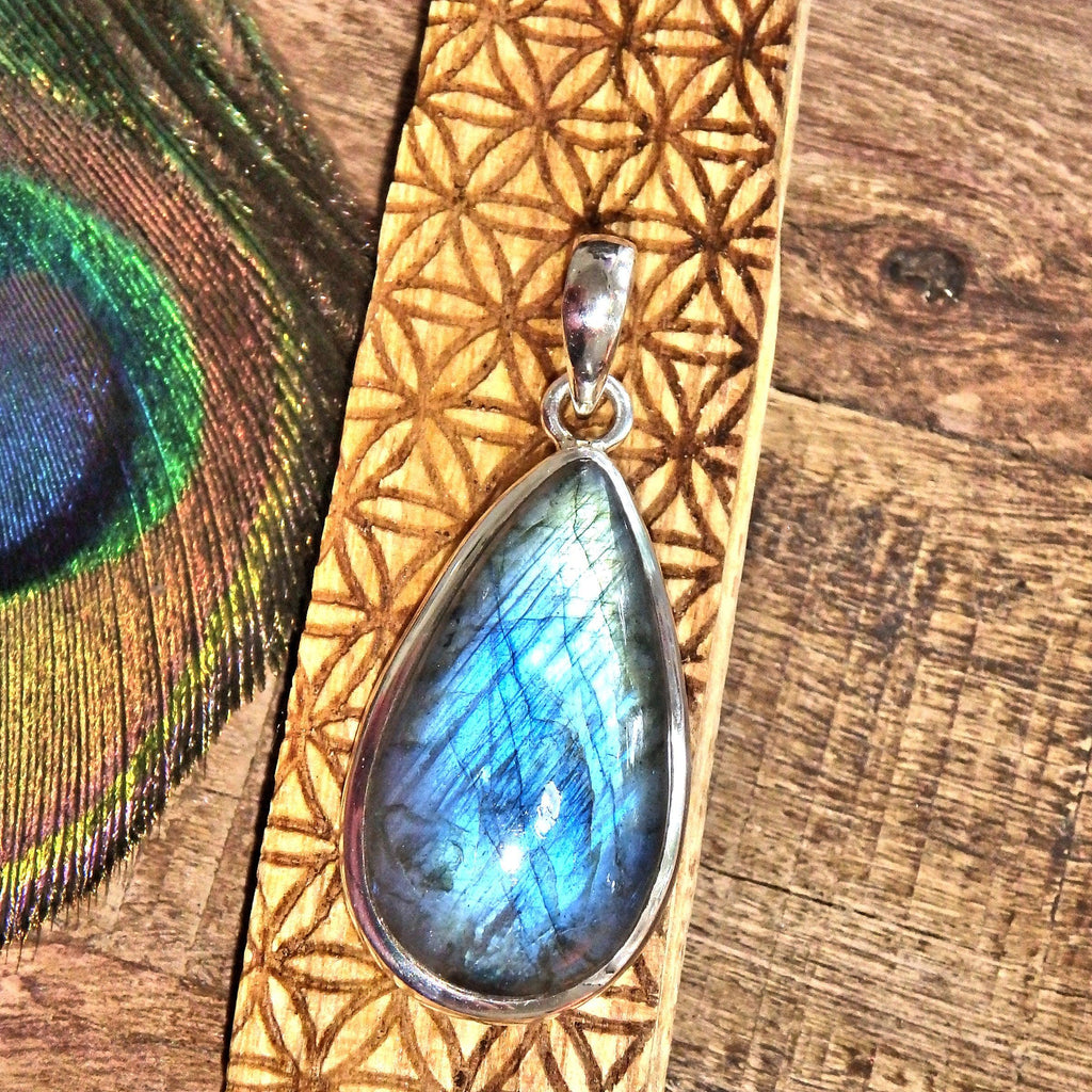 Ribbons of Blue Flash Labradorite Pendant in Sterling Silver (Includes Silver Chain) - Earth Family Crystals