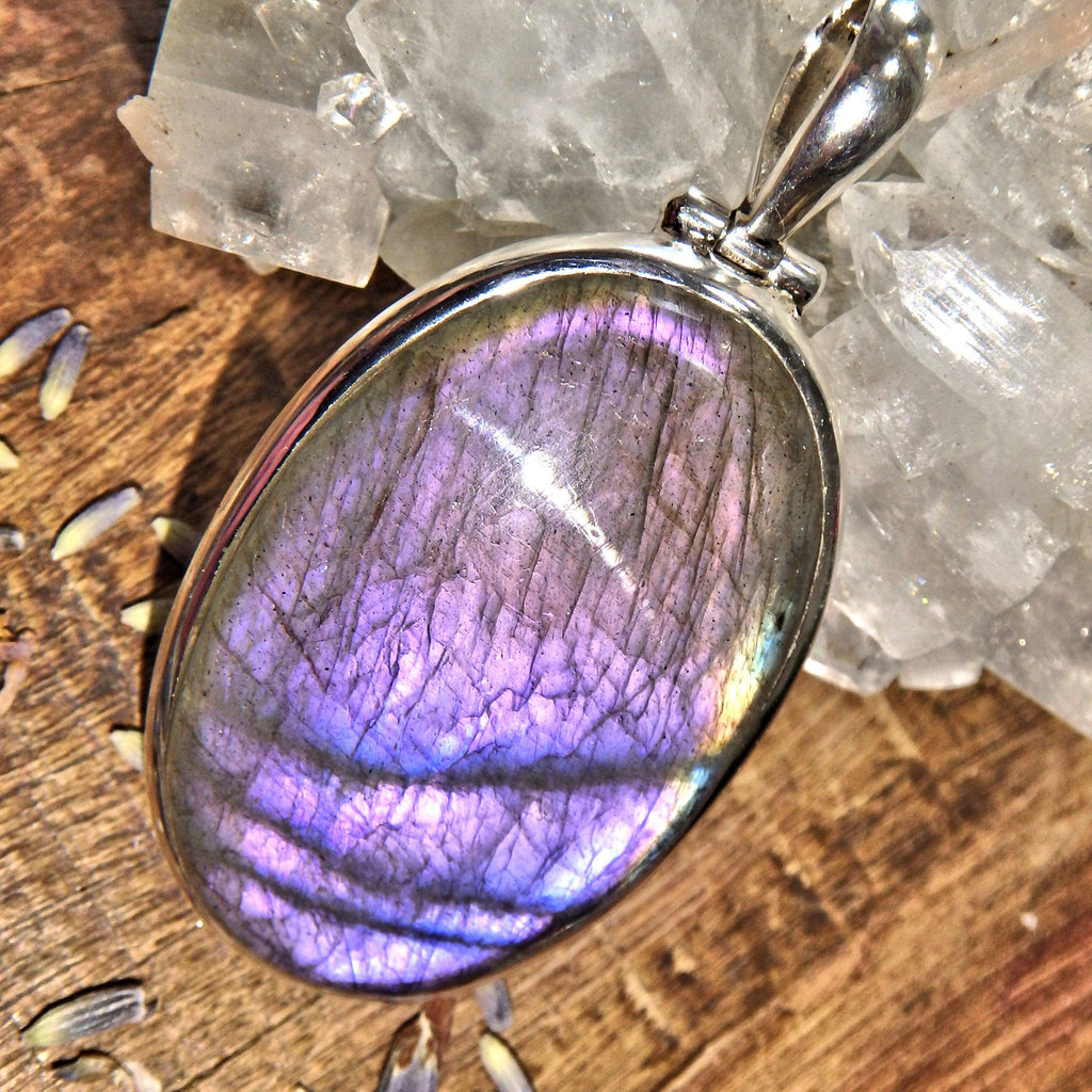 Rare Pink & Purple Moving Flash Labradorite Sterling Silver Pendant (Includes Silver Chain) - Earth Family Crystals