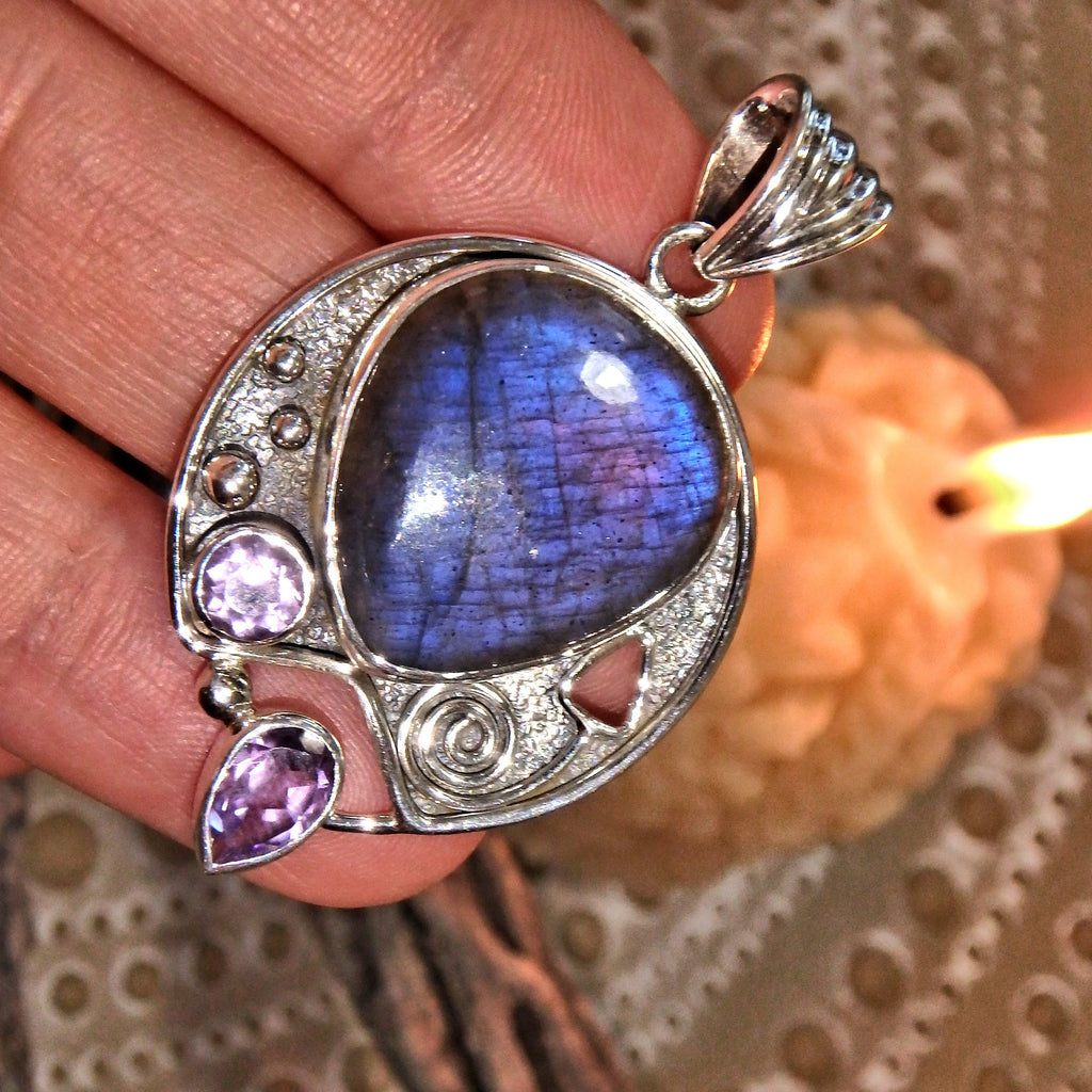 Colourful Awakening Labradorite & Faceted Amethyst Pendant Sterling Silver (Includes Silver Chain) - Earth Family Crystals