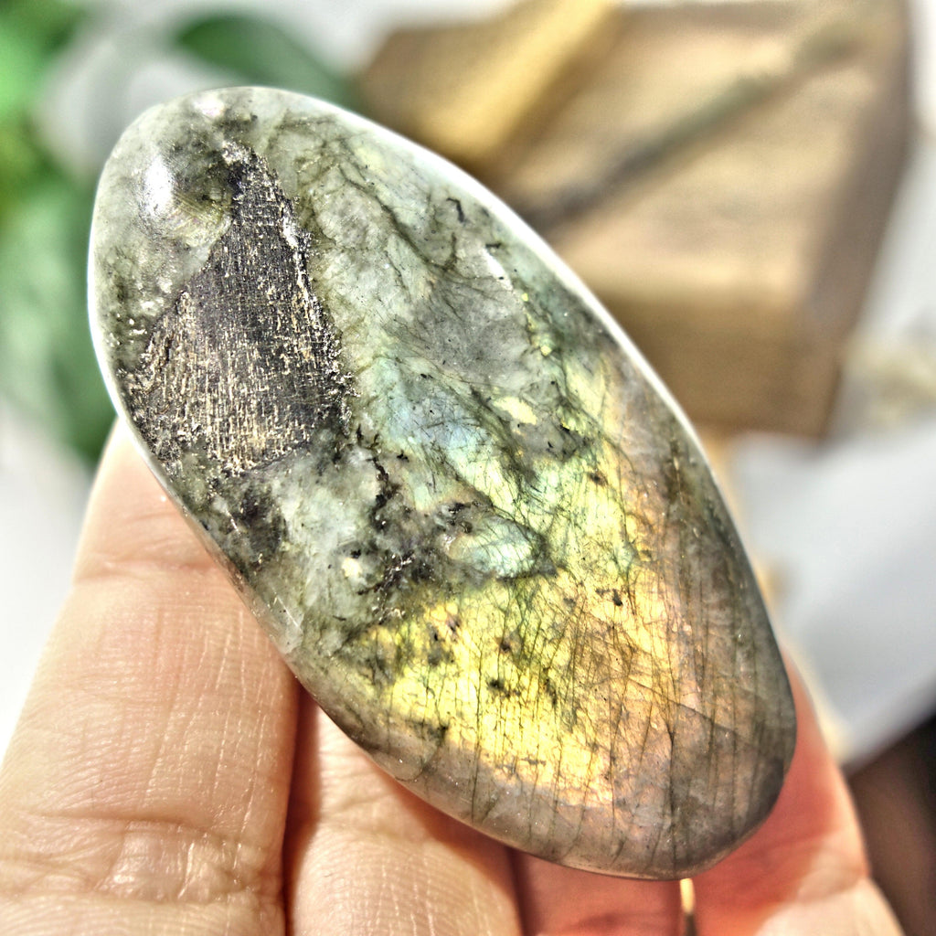 Rare Blushing Purple & Pink Inclusions Labradorite Handheld Palm Stone 4 - Earth Family Crystals