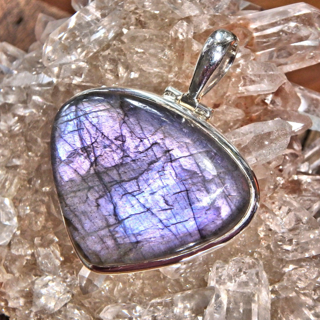 Frosty Purple Rare Flash Labradorite Pendant in Sterling Silver (Includes Silver Chain) - Earth Family Crystals