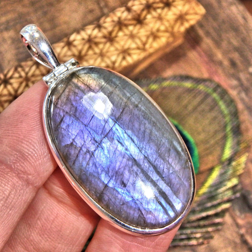 Mysterious Flashes of Frosted Purple Labradorite Pendant in Sterling Silver (Includes Silver Chain) - Earth Family Crystals
