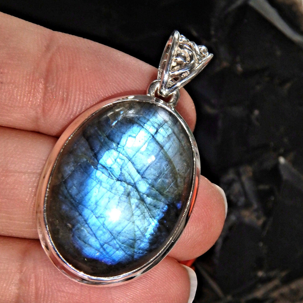Optical Blue & Green Flash Labradorite Pendant in Sterling Silver ( Includes Silver Chain)1 - Earth Family Crystals
