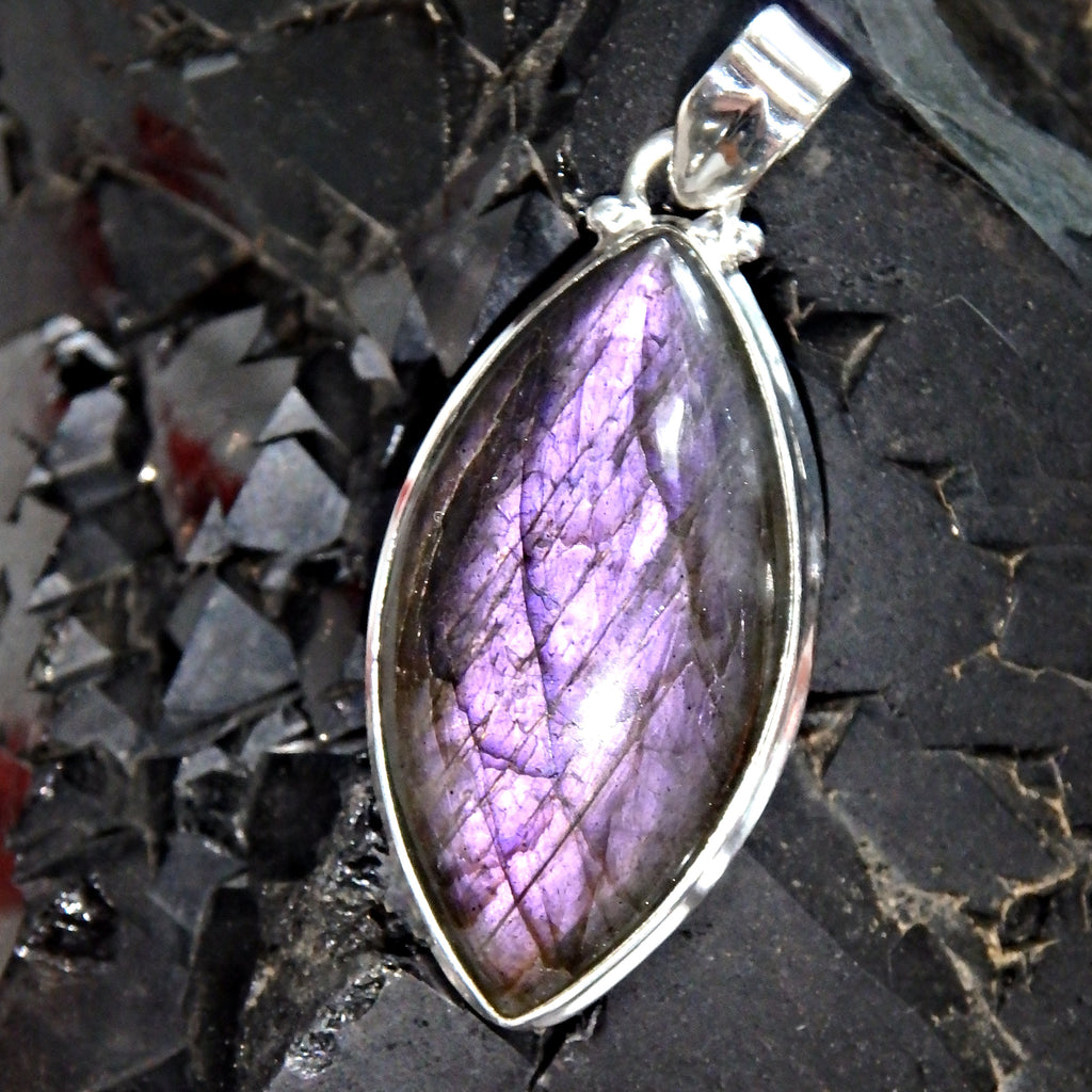 Rare-Intense Deep Purple Flash Labradorite Pendant in Sterling Silver ( Includes Silver Chain) - Earth Family Crystals