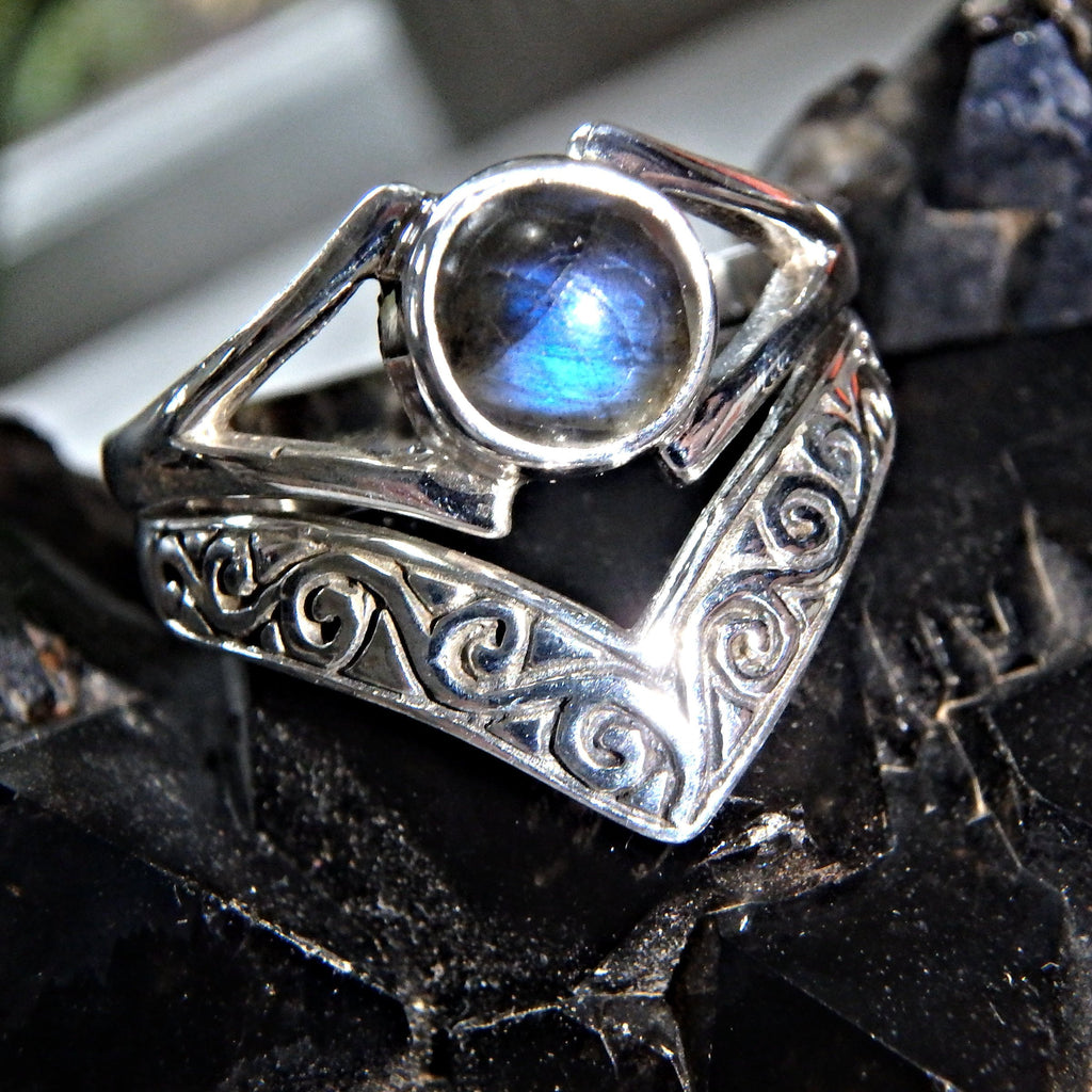 Elegant Deep Blue Labradorite Gemstone Ring in Sterling Silver (Size 9) - Earth Family Crystals