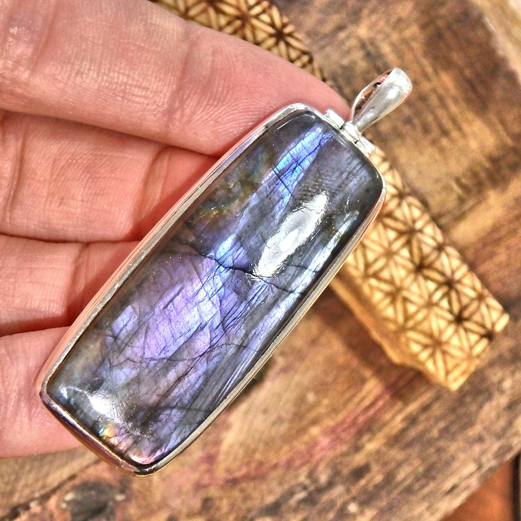 Long Frosted Purple Labradorite Pendant in Sterling Silver (Includes Silver Chain) 1 - Earth Family Crystals