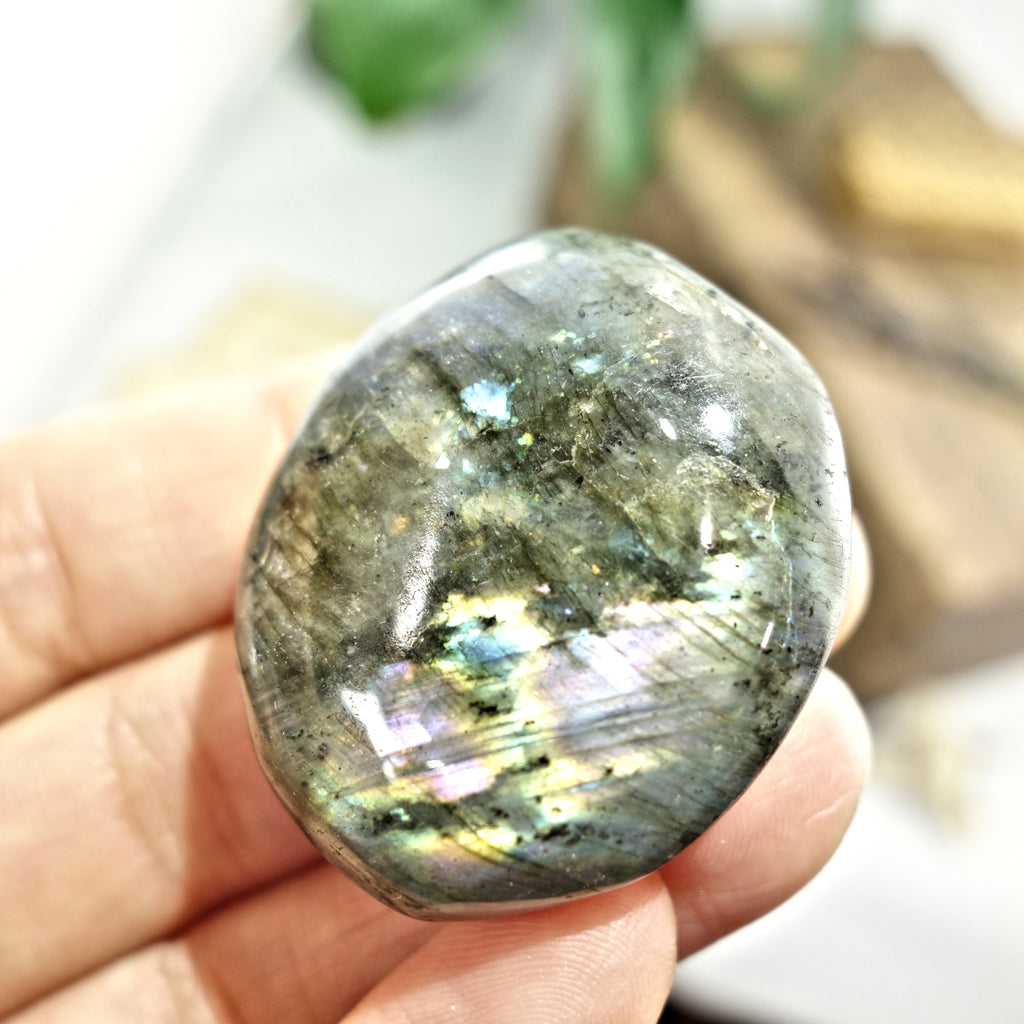 Rare Blushing Purple & Pink Inclusions Labradorite Handheld Palm Stone 3 - Earth Family Crystals