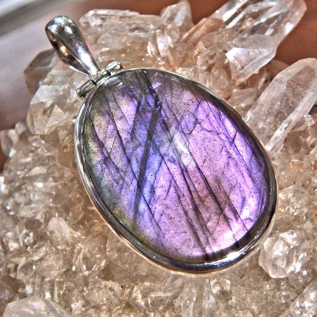 Pretty Moving Purple Flashes Labradorite Pendant in Sterling Silver (Includes Silver Chain) - Earth Family Crystals