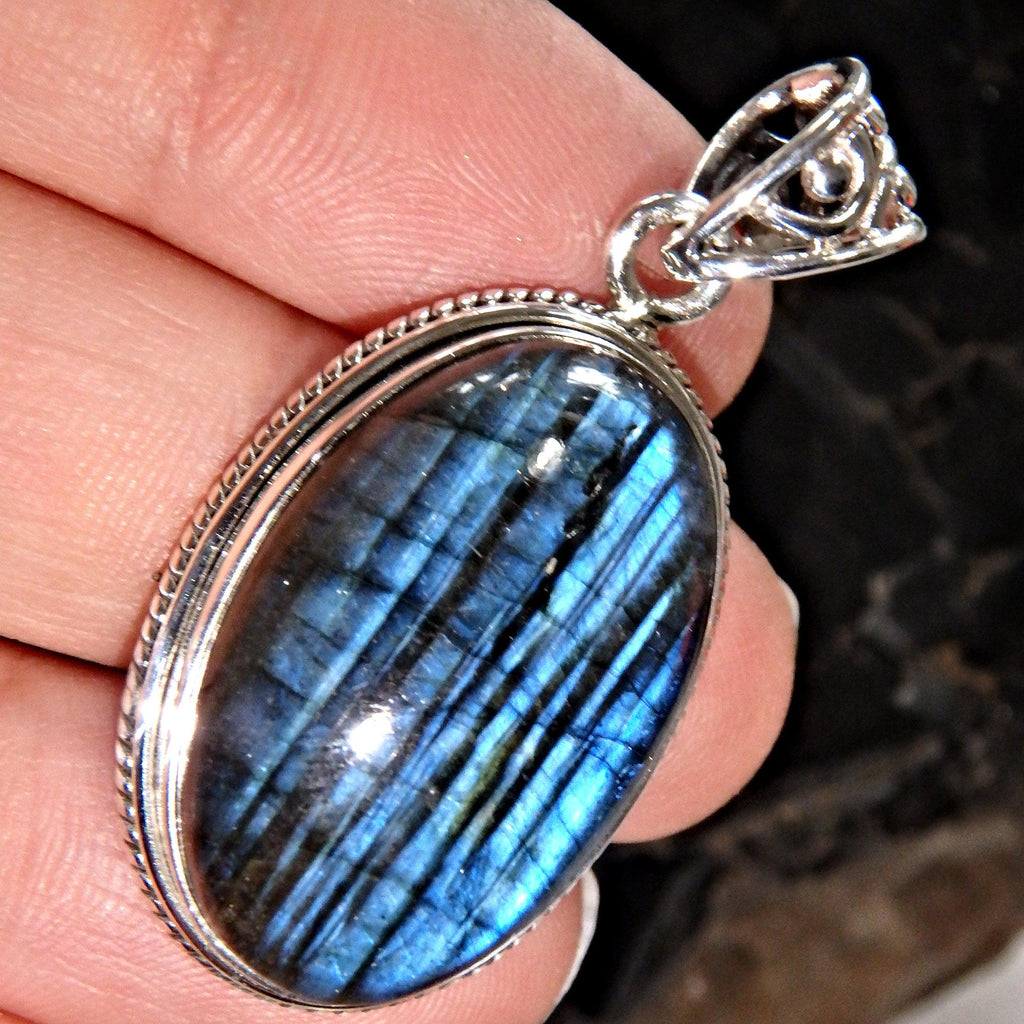 Royal Blue Ribbon Flash Labradorite Pendant in Sterling Silver ( Includes Silver Chain)1 - Earth Family Crystals