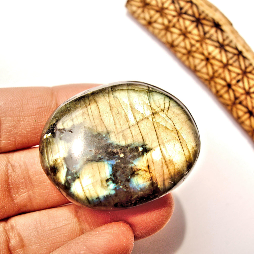 Intense Double Sided Flashes Labradorite Palm Stone #1 - Earth Family Crystals