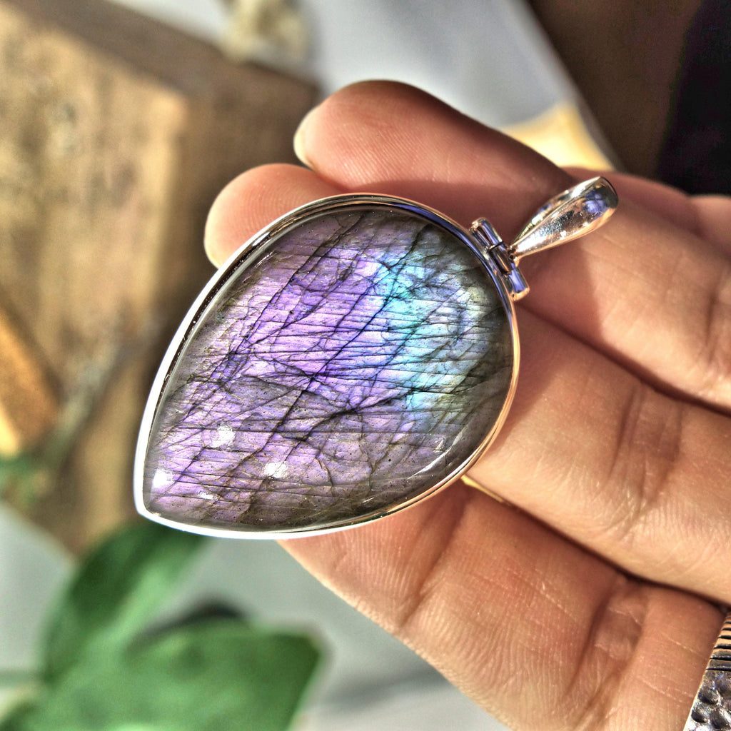 Rare! Lovely Purple & Blue Flashes Labradorite Pendant in Sterling Silver (Includes Silver Chain) - Earth Family Crystals