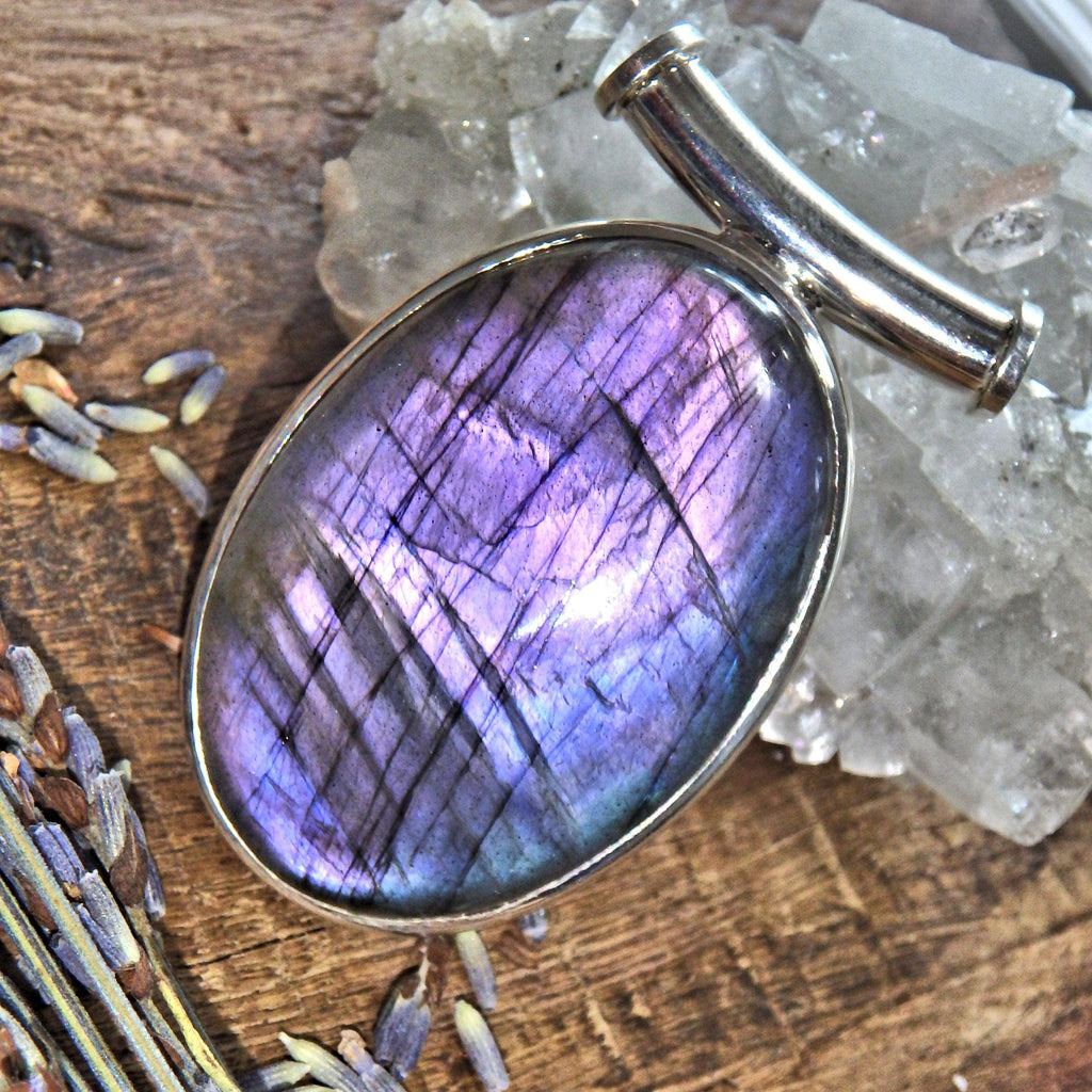 Gorgeous Chunky Purple Rare Purple & Pink Flashes Labradorite Sterling Silver Pendant (Includes Silver Chain) - Earth Family Crystals