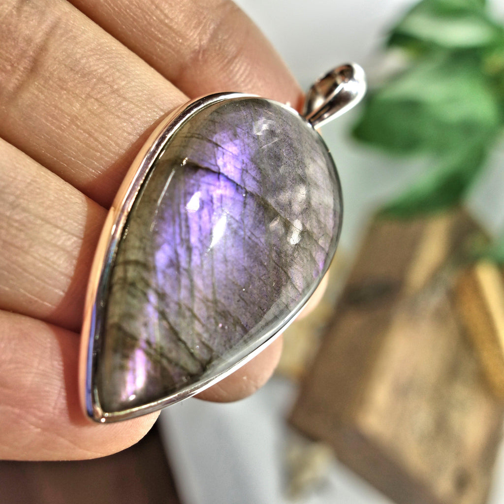Rare! Gorgeous Large Frosty  Purple & Pink Flashes Labradorite Pendant in Sterling Silver (Includes Silver Chain) - Earth Family Crystals