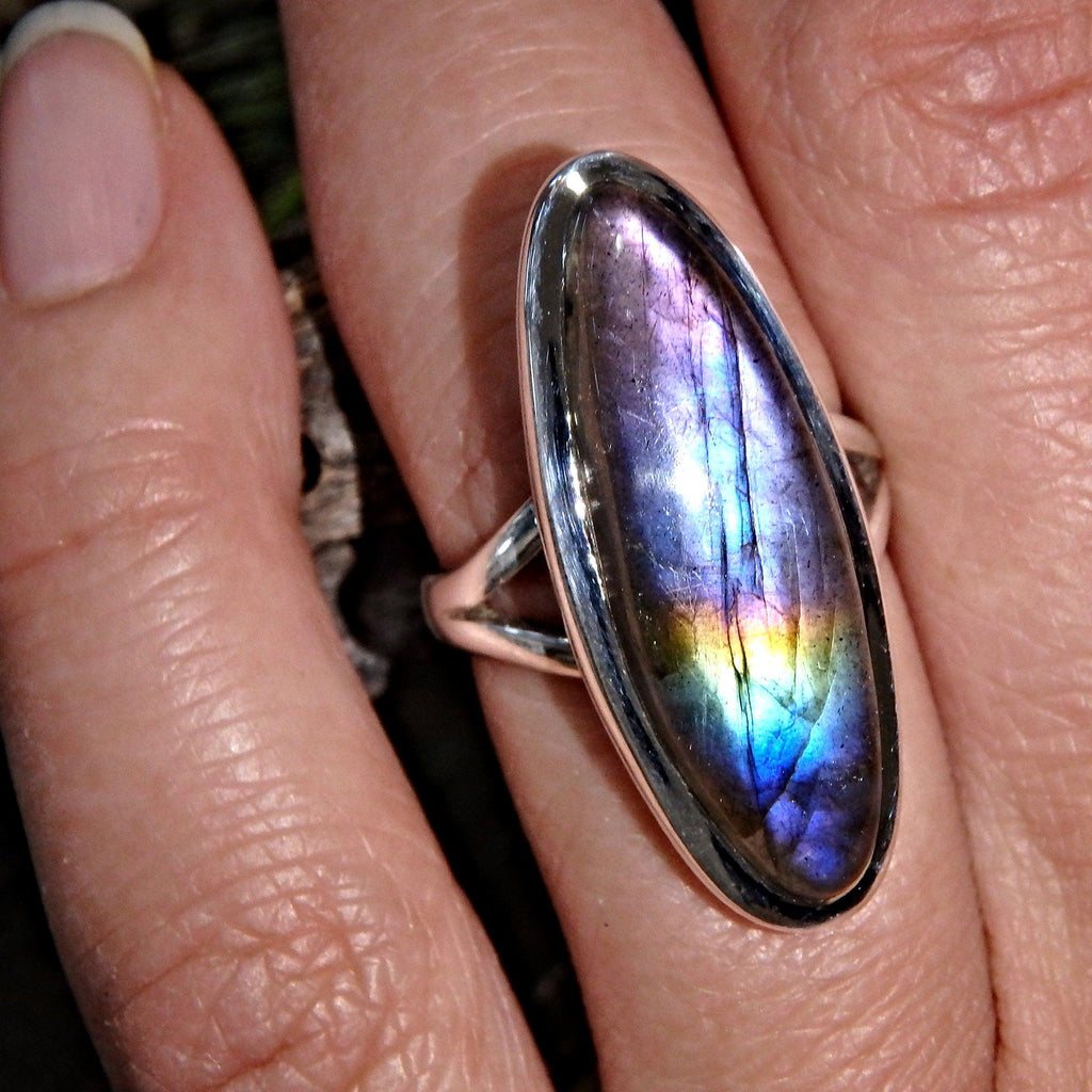 Super Stunning Rainbow of Flashes Labradorite Ring in Sterling Silver (Size 6) - Earth Family Crystals