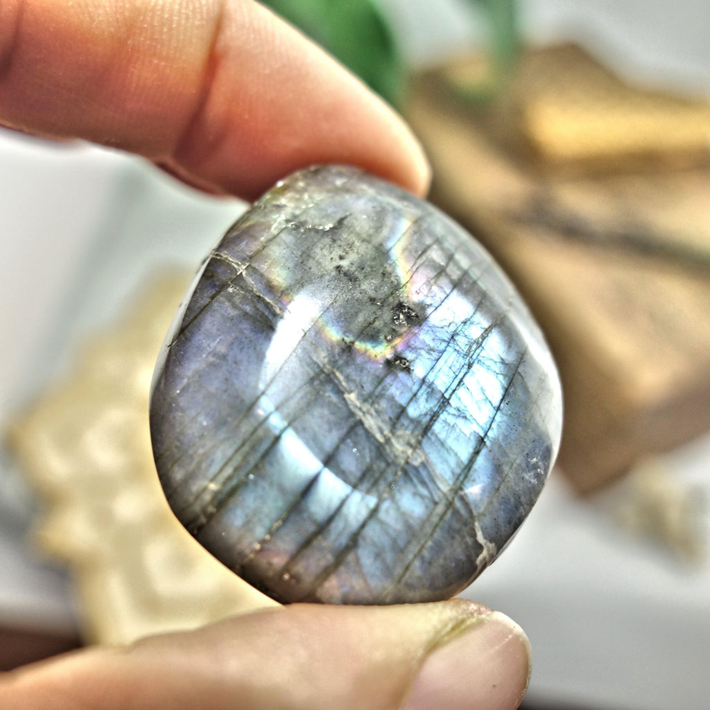 Rare Blushing Purple & Pink Inclusions Labradorite Handheld Palm Stone 2 - Earth Family Crystals