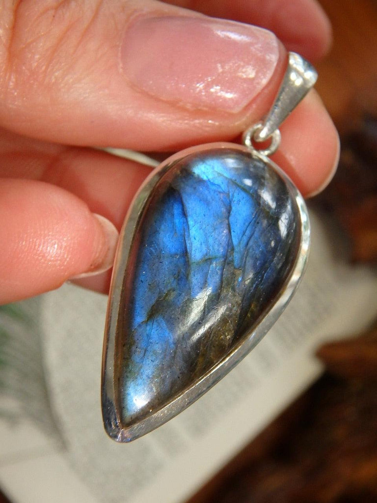 Flashes of Blue Polished Labradorite Pendant in Sterling Silver (Includes Silver Chain) - Earth Family Crystals