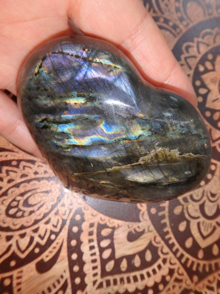 Rare Purple Flashes Mysterious Labradorite Love Heart Carving - Earth Family Crystals