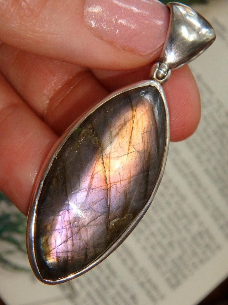 Rare Purple & Pink Flashes Labradorite Pendant in Sterling Silver (Includes Silver Chain) - Earth Family Crystals