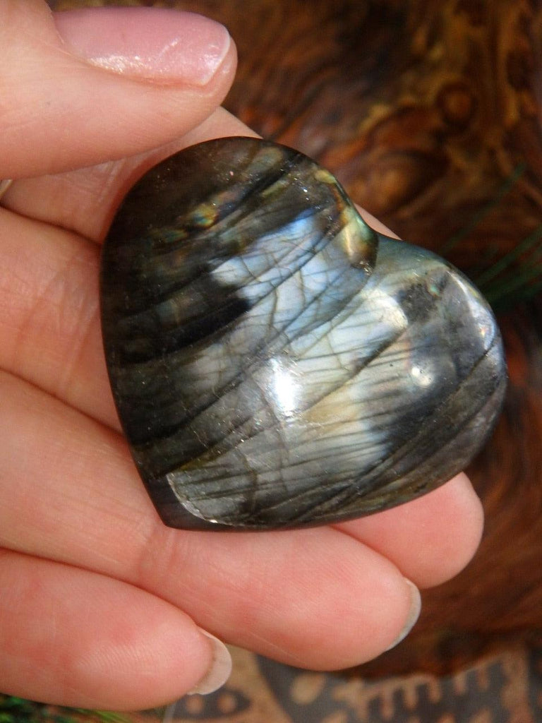 Rare Golden Silver Flashes Labradorite Hand Held Heart - Earth Family Crystals