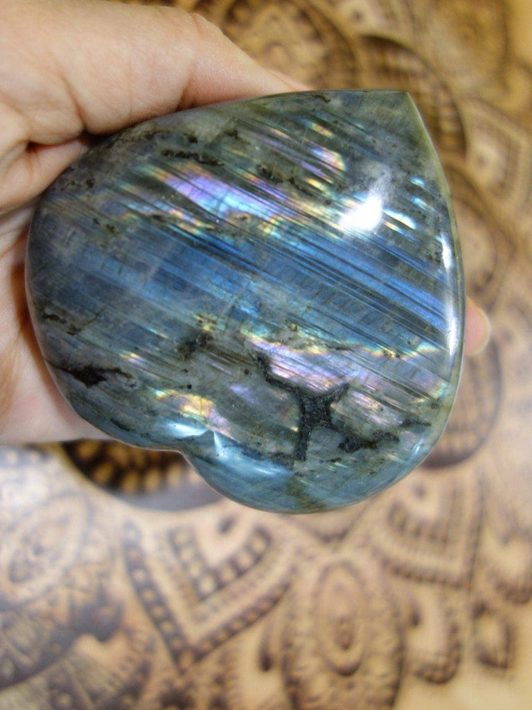 Awesome Ribbons of Flash Labradorite Heart Carving - Earth Family Crystals