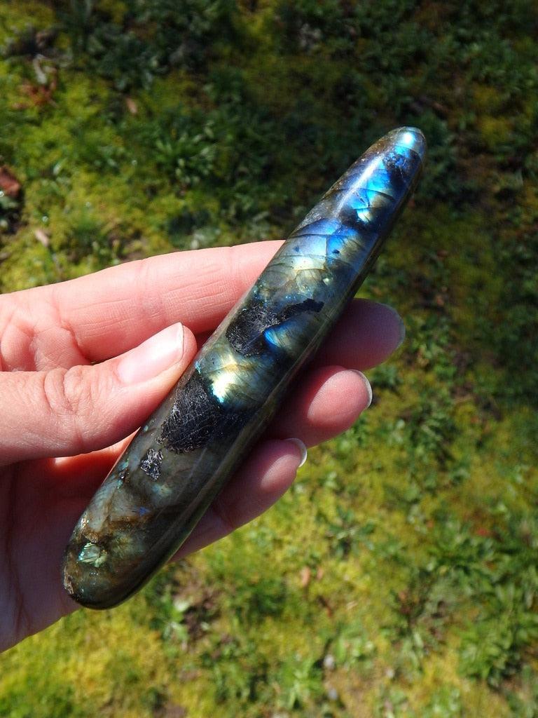Golds & Blue Flashes Labradorite Gemstone Wand - Earth Family Crystals