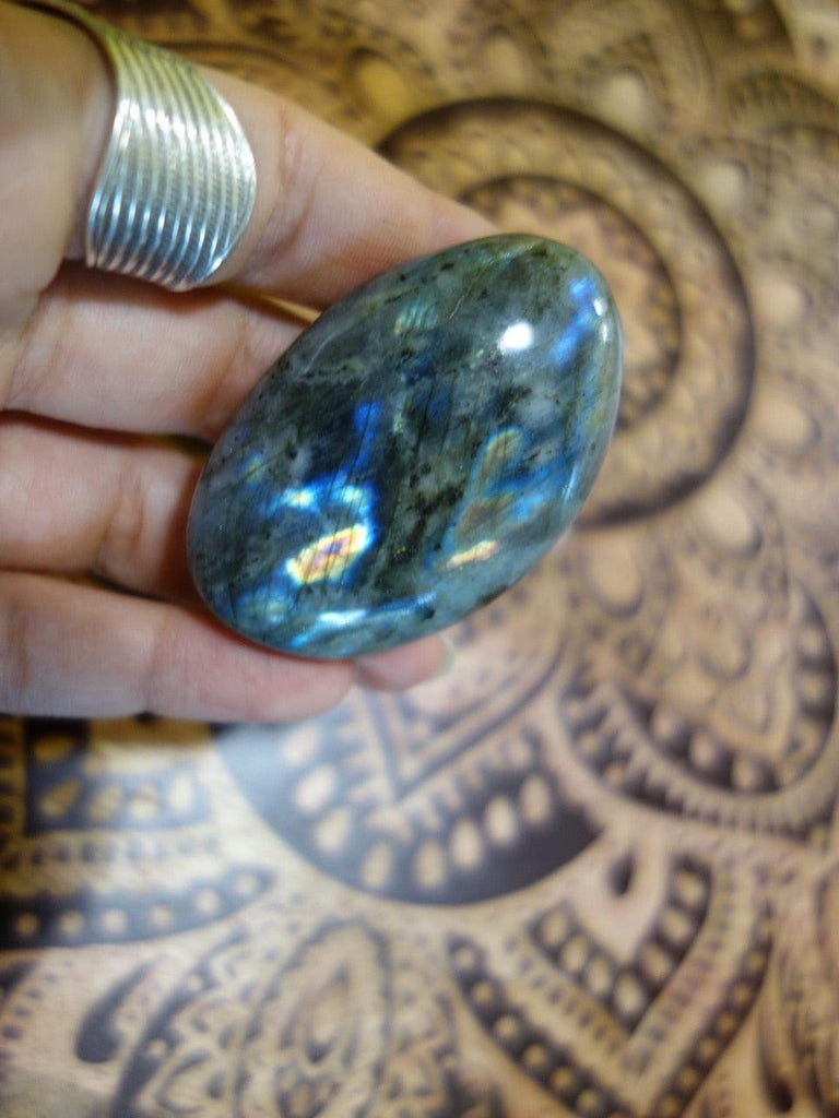 Peach & Cobalt Blue Flash Labradorite Palm Stone - Earth Family Crystals