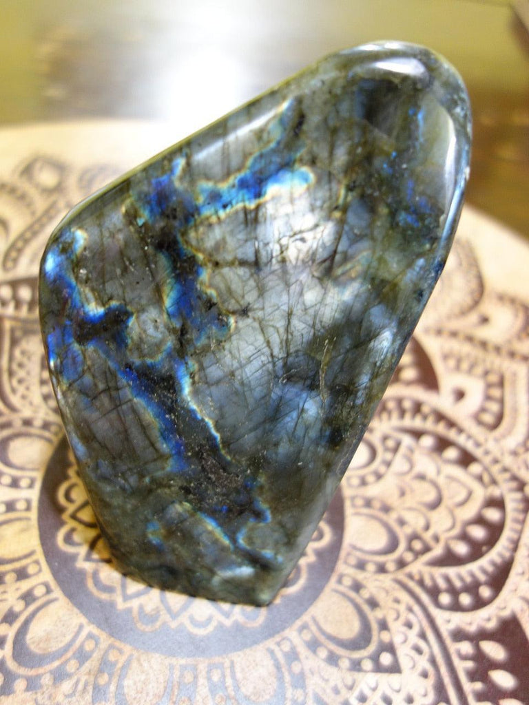 Rare Silvery Purple & Cobalt Blue Patterns Large Labradorite Self Standing Specimen - Earth Family Crystals
