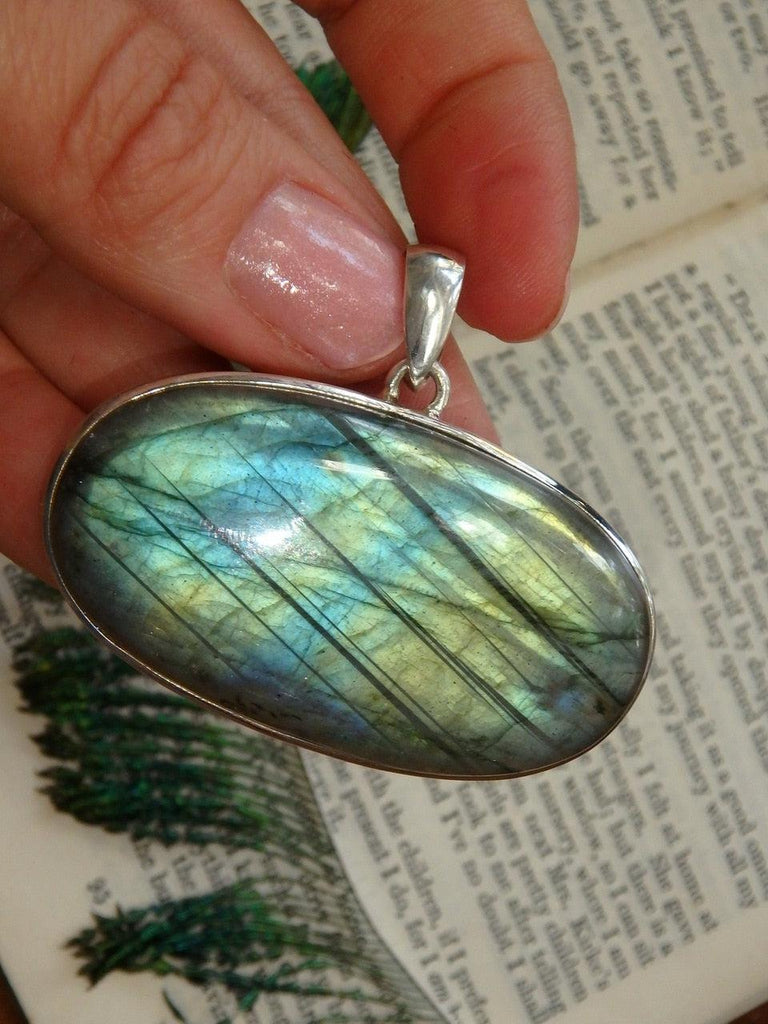 Outworldly Chunky! Exquisite Golden & Blue Ribbon Flash Labradorite Pendant in Sterling Silver (Includes Silver Chain) - Earth Family Crystals