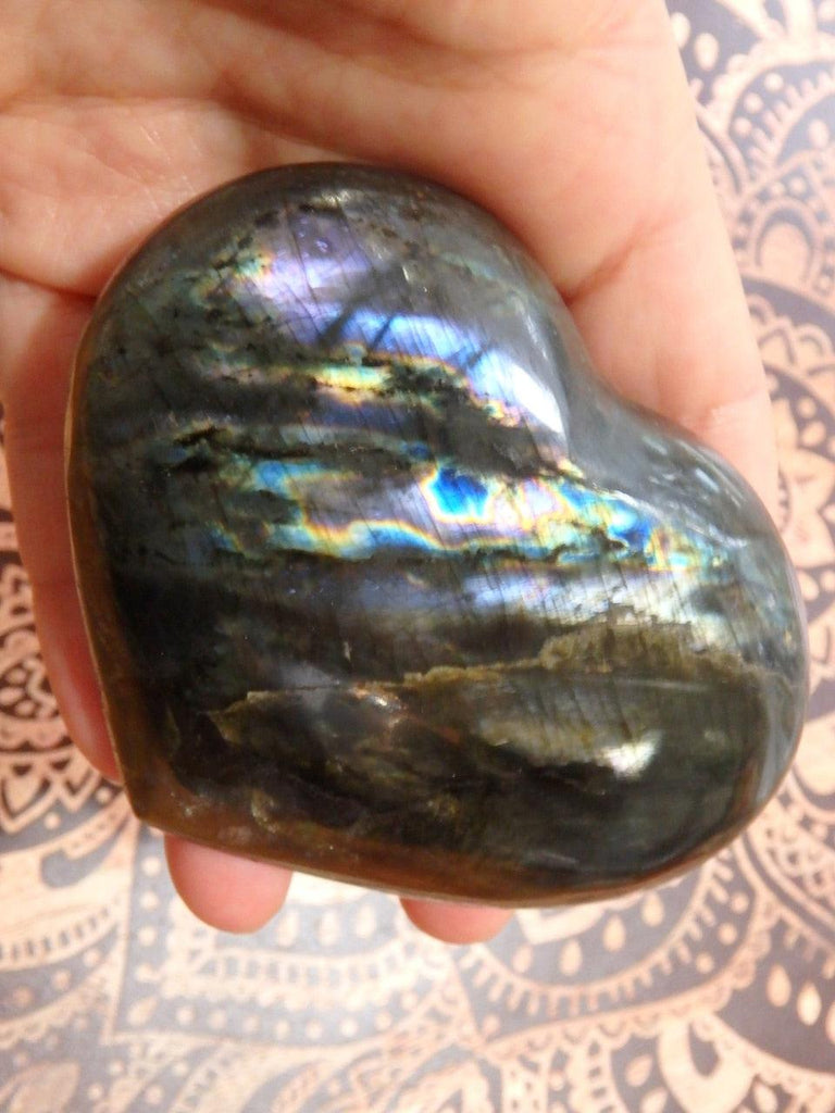 Rare Purple Flashes Mysterious Labradorite Love Heart Carving - Earth Family Crystals