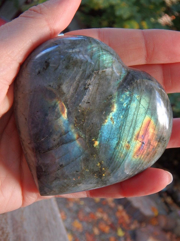 Pretty Multi Flash Labradorite Love Heart Carving Specimen - Earth Family Crystals