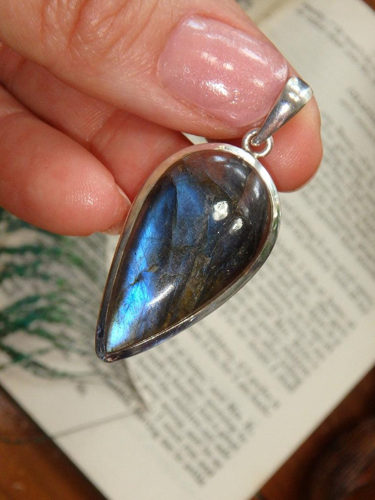 Flashes of Blue Polished Labradorite Pendant in Sterling Silver (Includes Silver Chain) - Earth Family Crystals